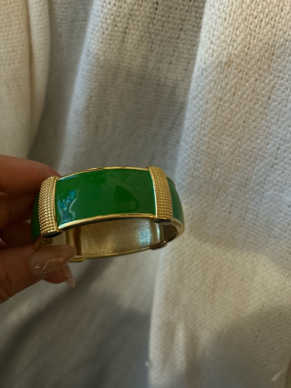 Green Enamel and Gold-Tone Cuff Bracelet - Women Jewelry - Picture 5 of 8